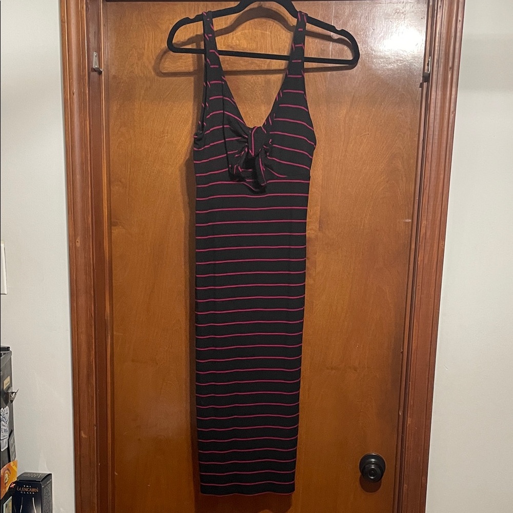 Express Striped Black and Pink Sleeveless Midi Dress